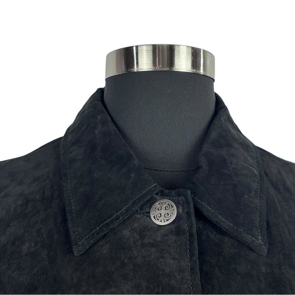Y2K BLACK SUEDE LEATHER BUTTON DOWN COLLARED CAR COAT JACKET D & CO - Picture 11 of 14